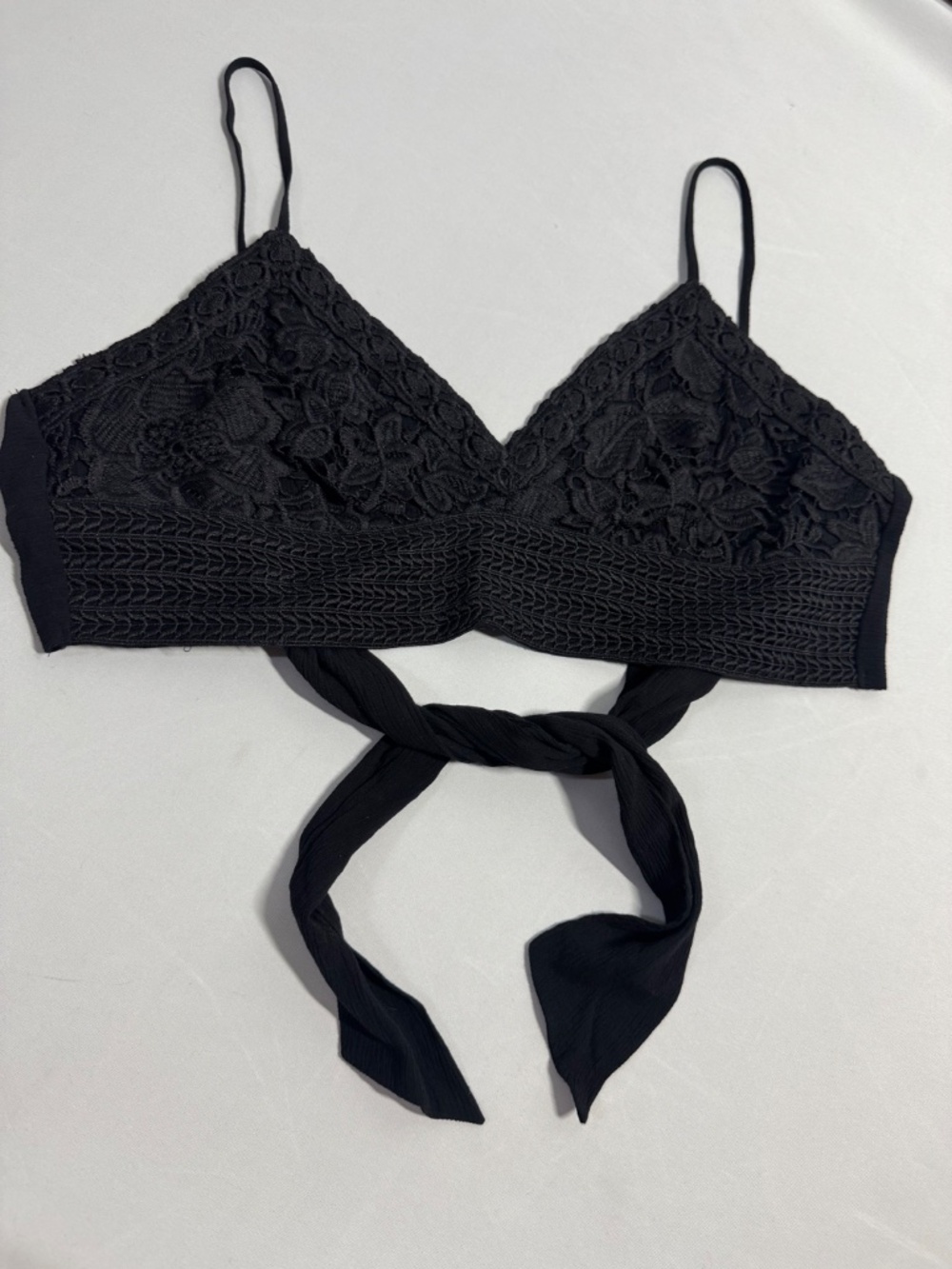 Aeropostale Black Crochet Lace Tie-Back Crop Top Size L Y2K